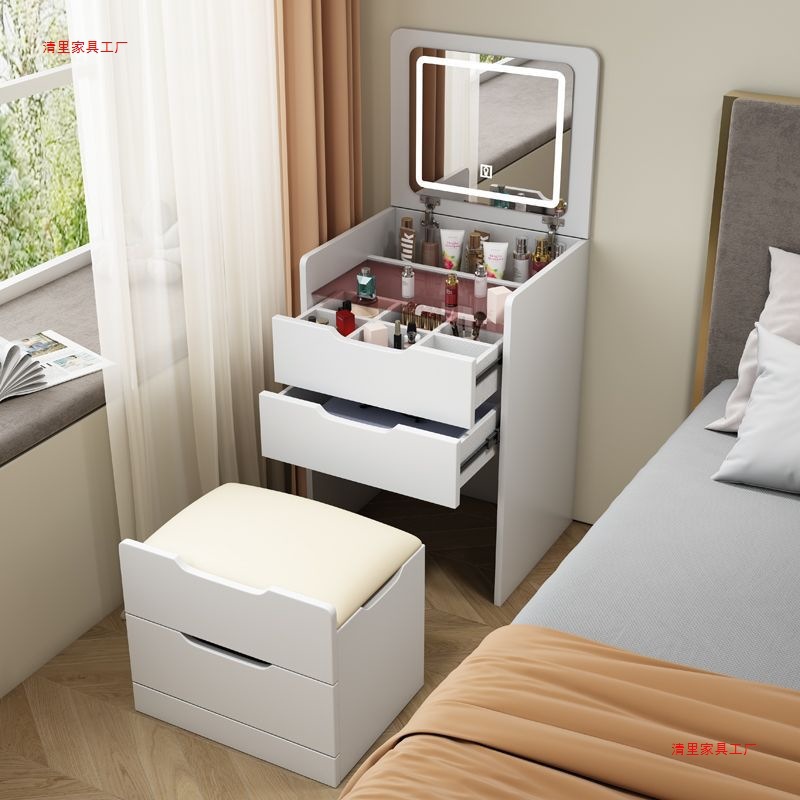 Dressing Table, Makeup Table, Small Flip-Top Storage Cabinet, Bedroom Small Apartment, Stool, Integrated Cupboard, Mini Bedside Table