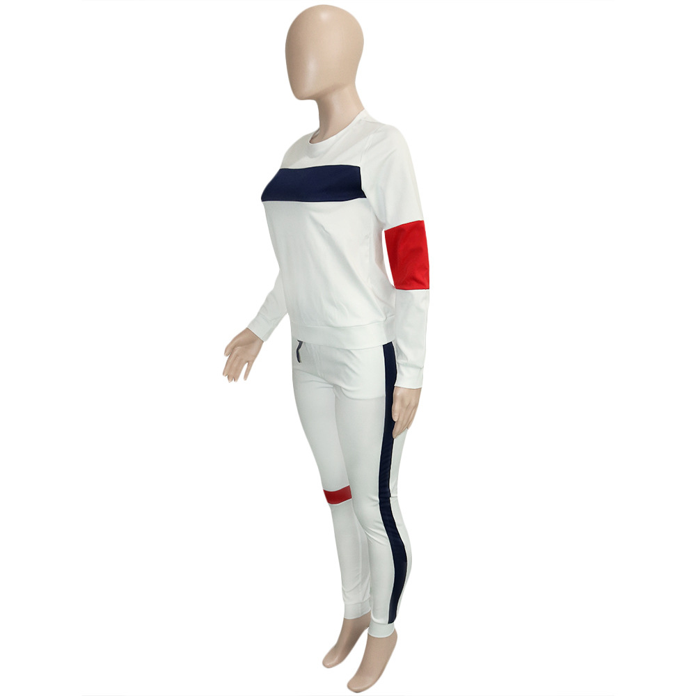 Women Clothing Sweater Patchwork Stripes Suit Sports Long Sleeve Casual Women Clothing
