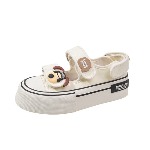 Hong Kong-style white sneakers for women, summer hollow-out breathable design,  new arrival—velcro-fastened canvas board shoes with chunky soles, perfect for students.
