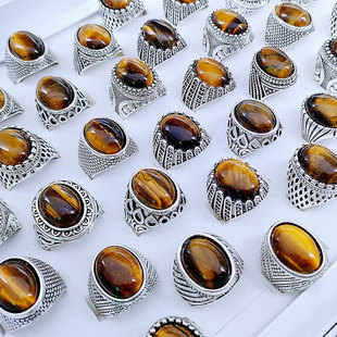 Cross-border e-commerce jewelry export foreign trade large size men's ring inlaid with gem natural stone 14*18 Tiger Eye Stone men's ring