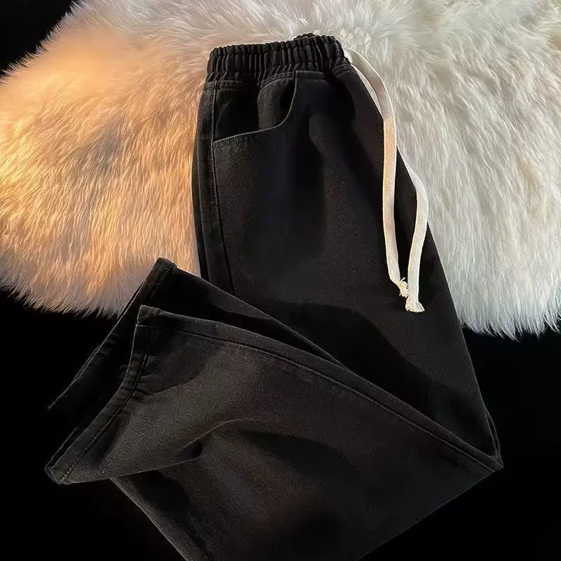 东南亚爆款松紧腰直筒牛仔裤男夏季韩版潮流宽松阔腿休闲长裤子