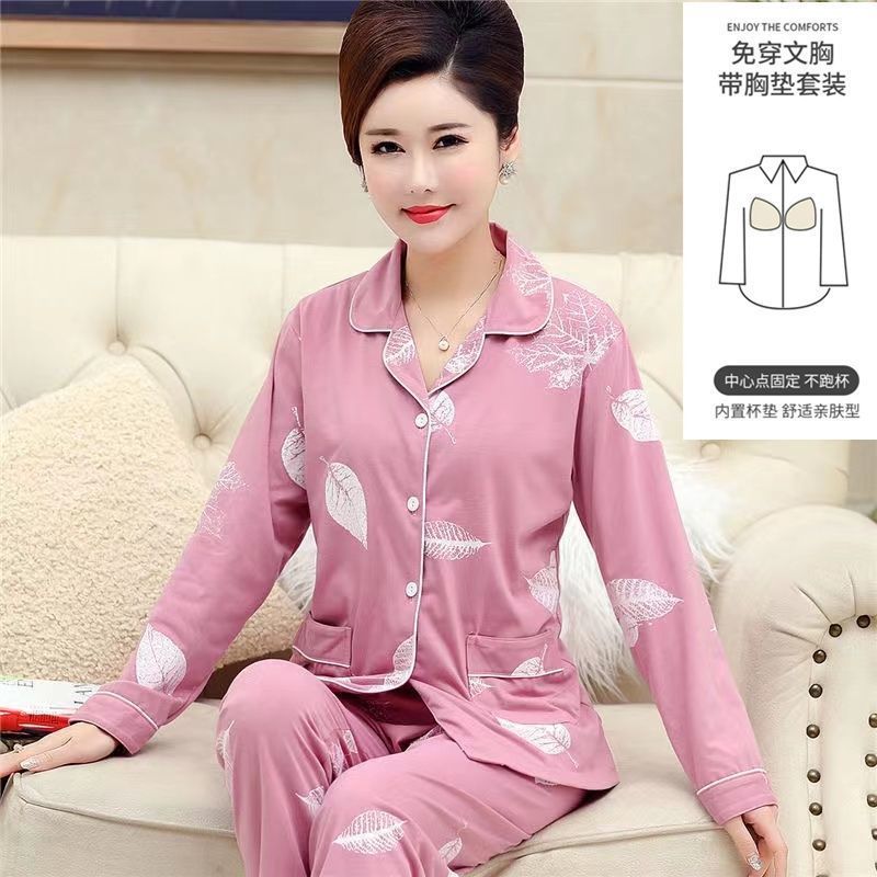 Pijama con cojín de pecho para mujeres primavera y otoño mangas largas 2023 nuevo conjunto de ropa de casa de otoño para mujeres