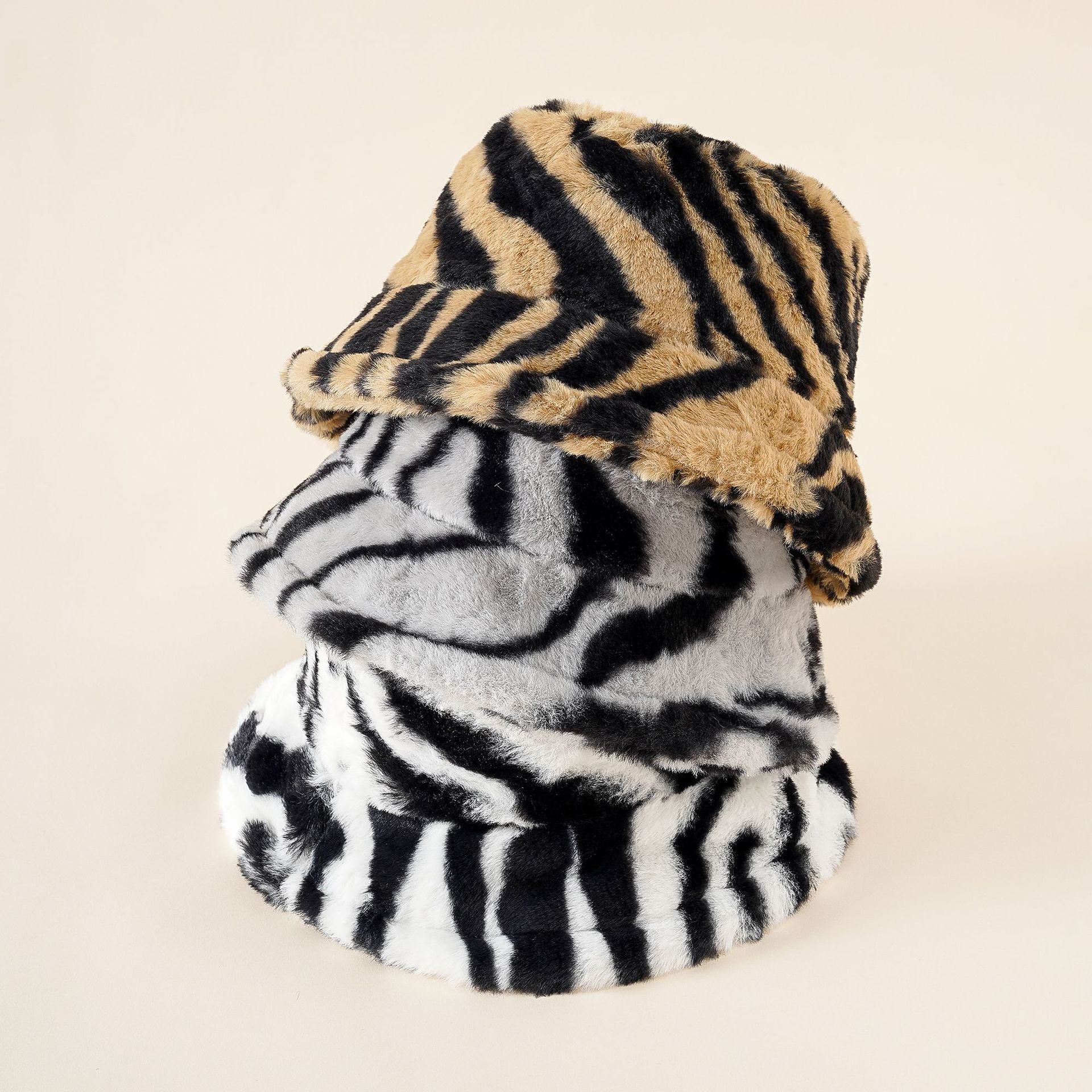 Nuevo patrón de cebra sombrero de pescador Otoño e Invierno grueso forro polar sombrero de la cuenca al aire libre caliente Internet celebridad sombrero de sol moda casual