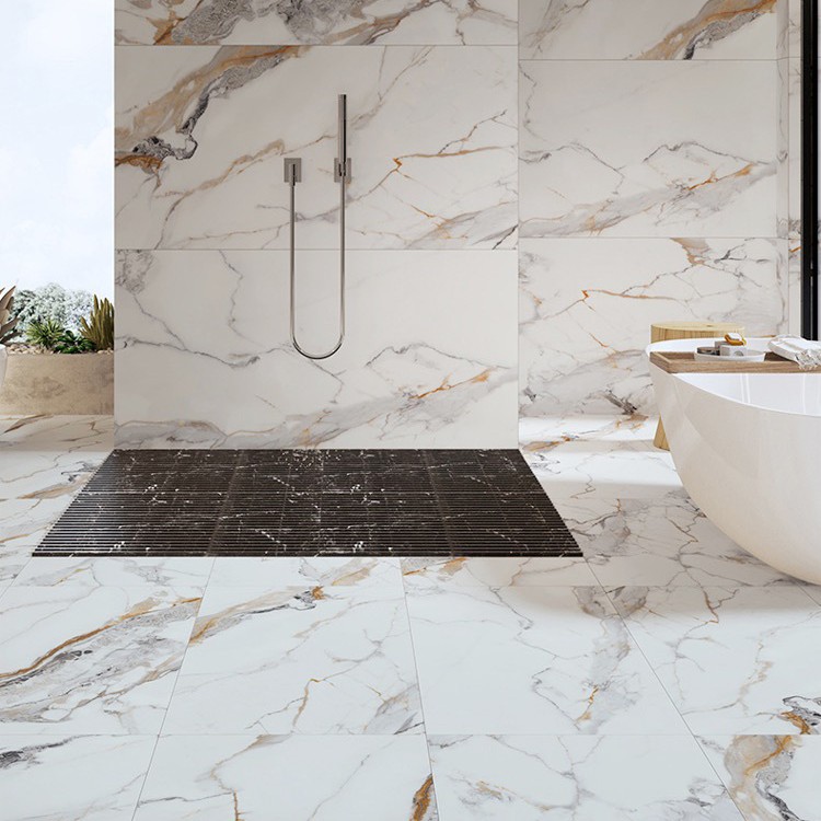 卡拉金法式卫生间瓷砖鱼肚金大理石地砖750x1500大花白大板轻奢白