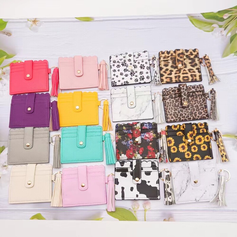 Cross-border Amazon PU Leather Leopard Print Keychain Tassel Card Bag Bank Card Holder Student Bus ID Card Coin Purse