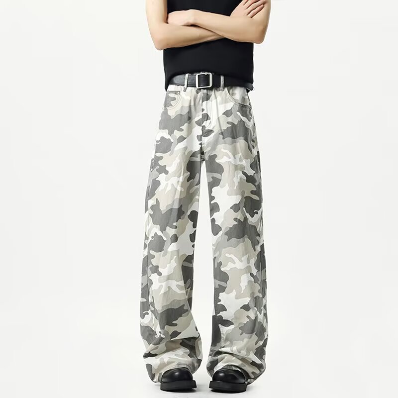 Japón de estilo neutro, pantalones de camuflaje de primavera y otoño para hombres, pantalones rectos, temperamento simple, jeans perezosos.