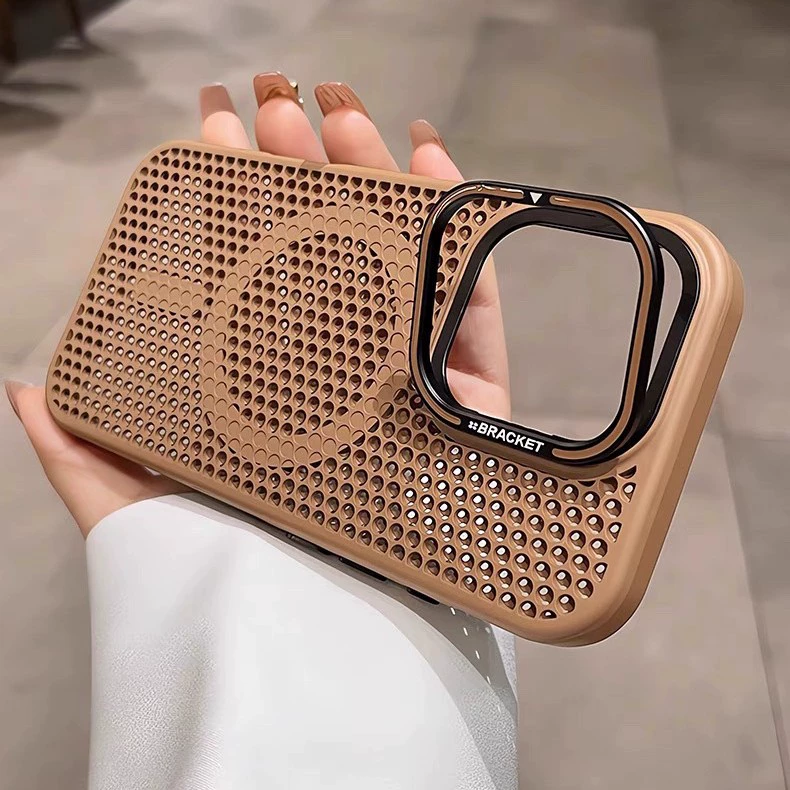 Чехол для телефона с магнитным держателем для рассеивания тепла, подходит для Apple 16 Pro Max, защитный чехол для iPhone с сотовой структурой.