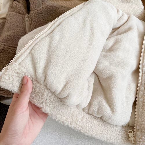 Winter Korean version of boys and girls baby style thickened lambswool warm bear hooded coat cotton clothing trendy