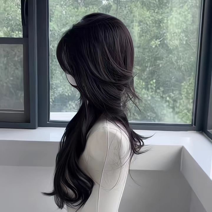 Parrucca lunga sintetica per capelli ondulati da donna - Cappellino integrale elegante e versatile con frangia