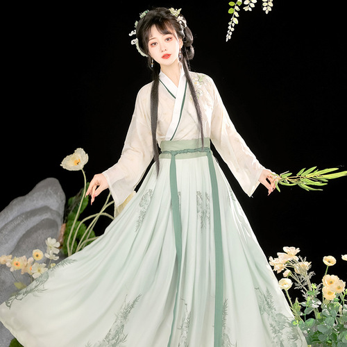 Tang Dynasty Hanfu Green princess Fairy dress for women hanfu female hand in collar waist Ru skirt super dust flowing daily costume 