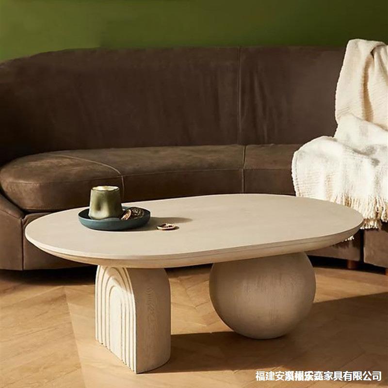 Modern Simple Oval Small Table Scandinavian Small Apartment Creative Tea Table Wabi-sabi Style Living Room Home Solid Wood Coffee Table