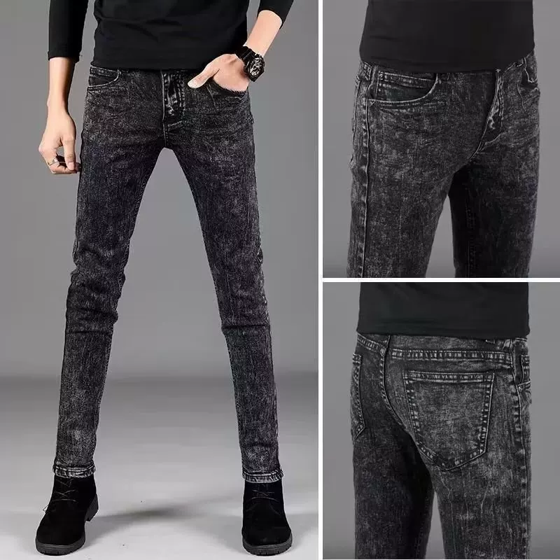 (Кросс-бордерная торговля), джинсы, мужские брюки, со снежинками, slim fit, корейский стиль, облегающие