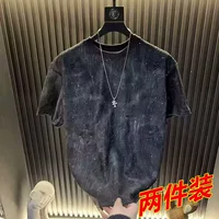 Летняя модная легкая роскошная мужская футболка с короткими рукавами и звездным небом, круглый вырез, рваный градиент с блестками, облегающий топ с половиной рукавов интернет-знаменитостей