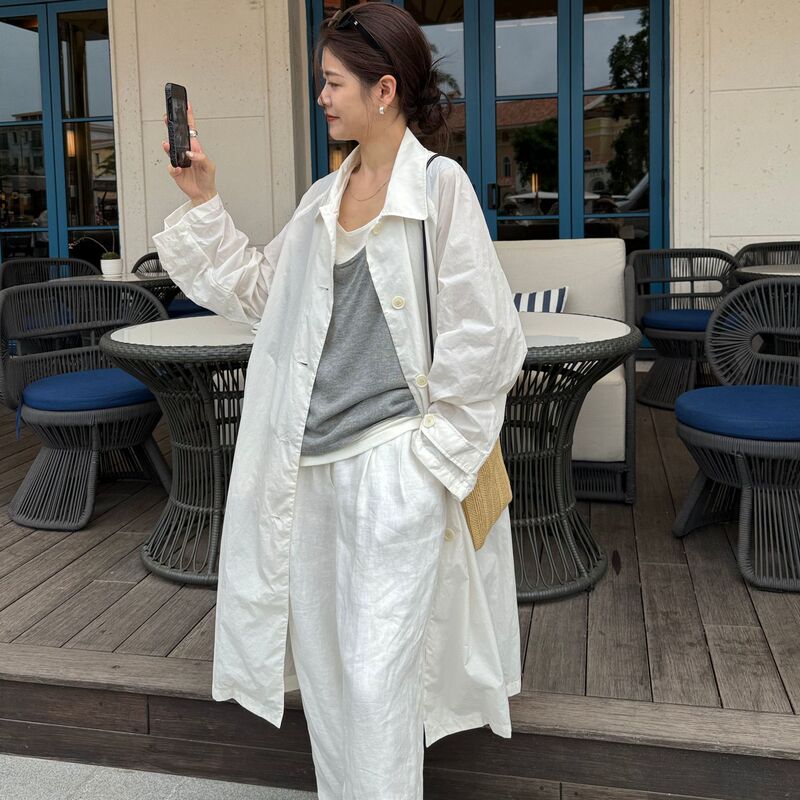 8206 Suyuchun Simple Design Lightweight Long-Sleeve Trench Coat Loose High-End Feel Mature Versatile Sun Protection Jacket