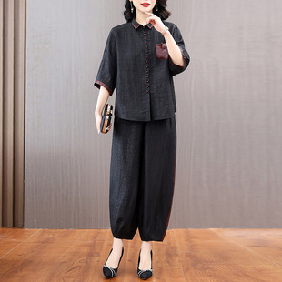 2025 Summer Classy Middle-Aged and Elderly Mother's Suit Mulberry Silk Loose Large Size Fashionable Elastic Waist Two-Piece Set Wholesale