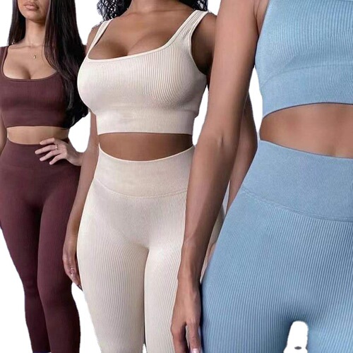 Cross-border European and American seamless yoga set, new autumn and winter knit buttock-lifting elastic fitness yoga wear