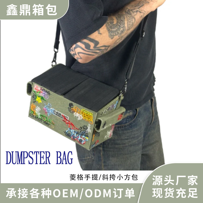 Cross-Border Popular Creative Shoulder Bag Embroidered Graffiti Style Trash Bag Crossbody Bag Commuter Trendy Canvas Bag Cross-Border Popular Creative Shoulder Bag Embroidered Graffiti Style Trash Bag Crossbody Bag Commuter Trendy Canvas Bag
