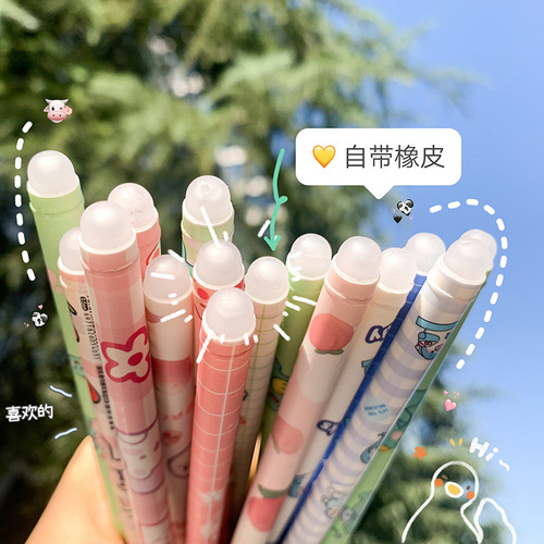 ins hot erasable gel pen full syringe 0.5m exquisite cartoon crystal blue friction and easy to erase students' magic erasable pen