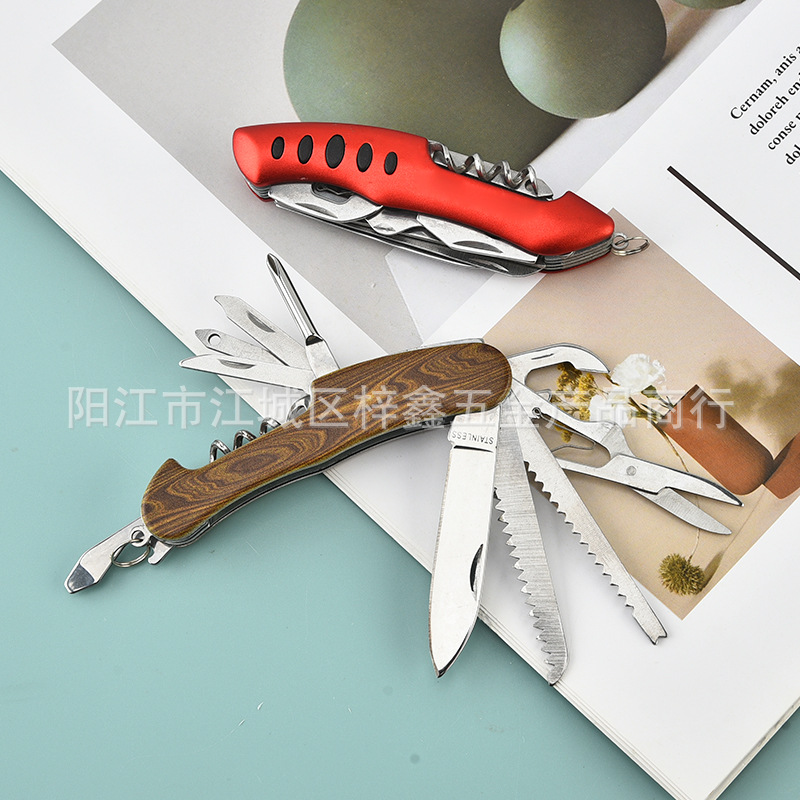 不锈钢多功能便携折叠弯柄小刀户外野外生存随身多用迷你工具小刀