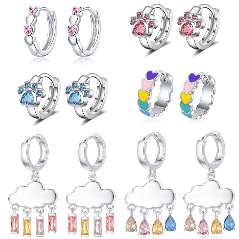 1 Piece Simple Style Paw Print Heart Shape Enamel Plating Inlay Stainless Steel Zircon Earrings display picture 1