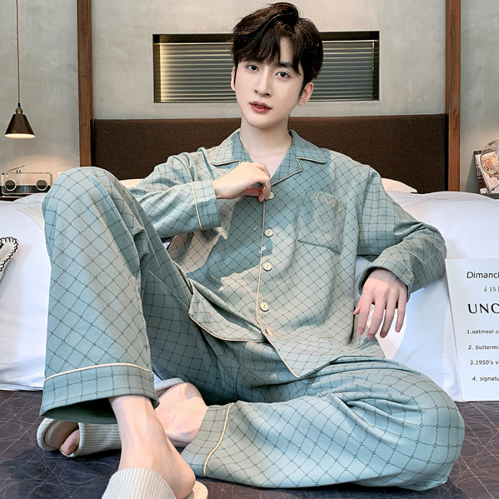 Nuevos pijamas para hombres primavera y otoño algodón de manga larga grande conjunto para hombres dormitorios universitarios coreanos pijamas para el hogar