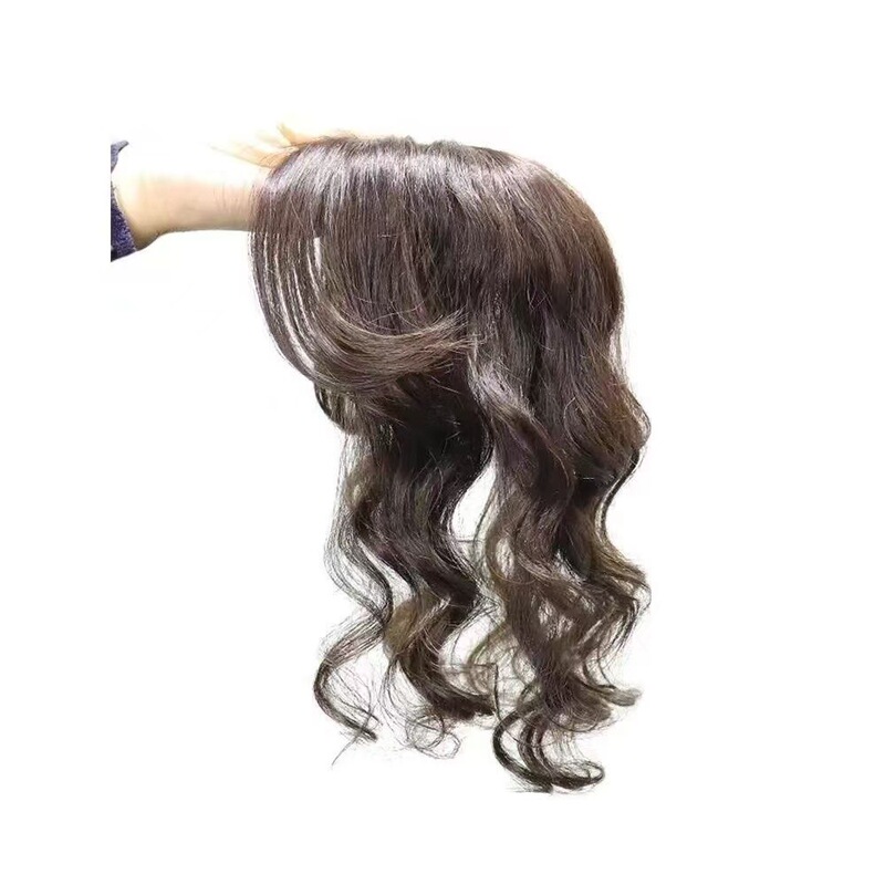 Wig Piece Replacement Hair Piece Head Piece Female Water Ripple Hair Top Fluffy Cover White Hair Real Hair Slightly Curly Hair Piece Hair Volume