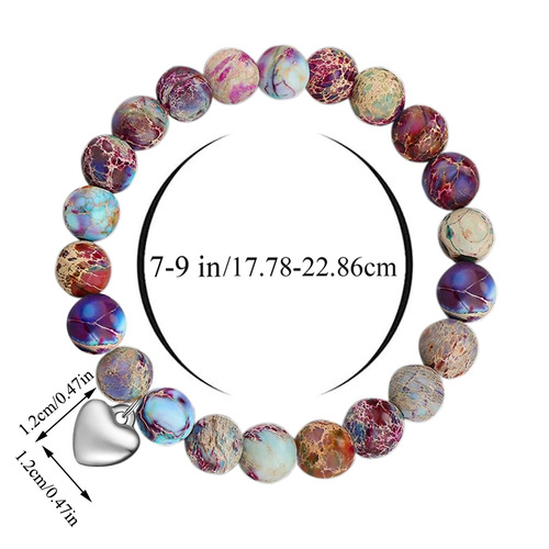 Purple Emperor Stone Bracelet Elastic Cord Bead Heart Pendant 8mm White Pine Emperor Stone Women with Card Amethyst