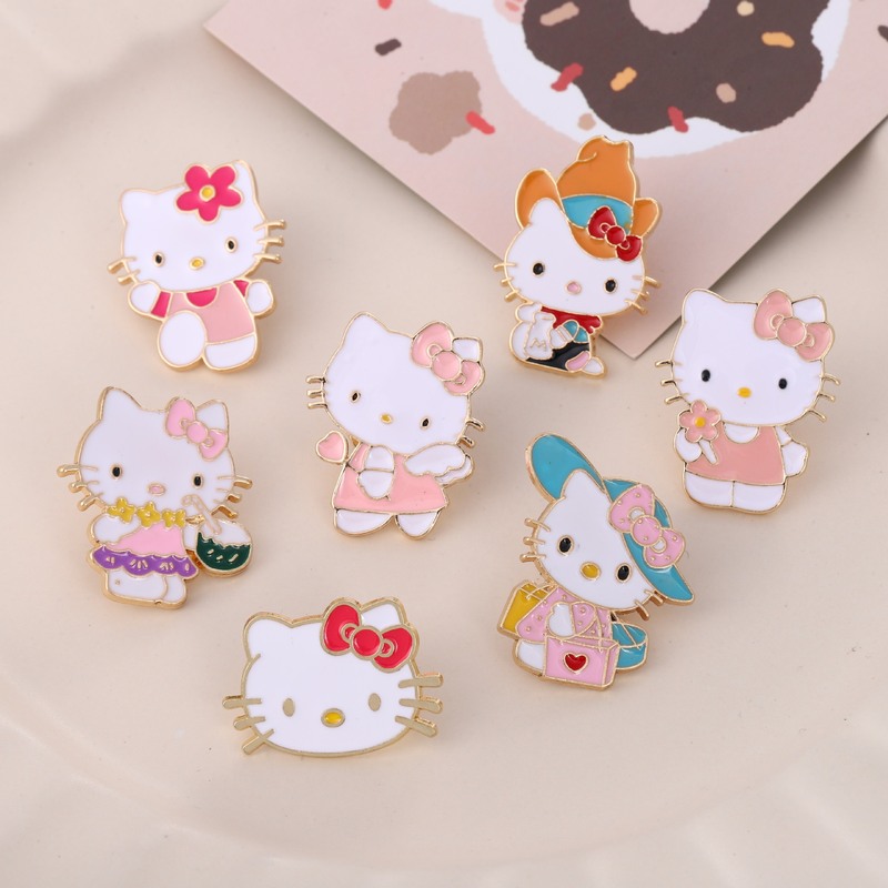 Girl Cute Kt Cat Alloy Brooch Japanese Style Cartoon Hello Kitty Decorative Pin Student Clothes Bag Pendant
