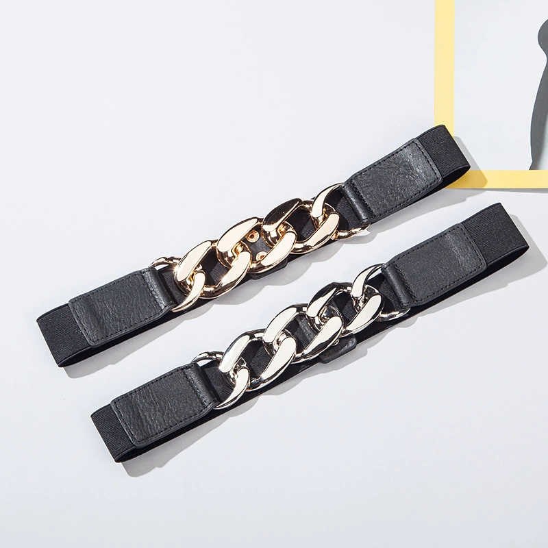 Новый Эластичный регулируемый пояс с уплотнительной цепочкой аксессуары ремень универсальная юбка пальто широкий пояс железное кольцо Пряжка