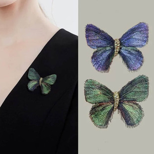 Fabric Embroidered Butterfly Brooch Women's High-End High-End Corsage Niche Retro Insect Pin Clothing Accessories Wholesale