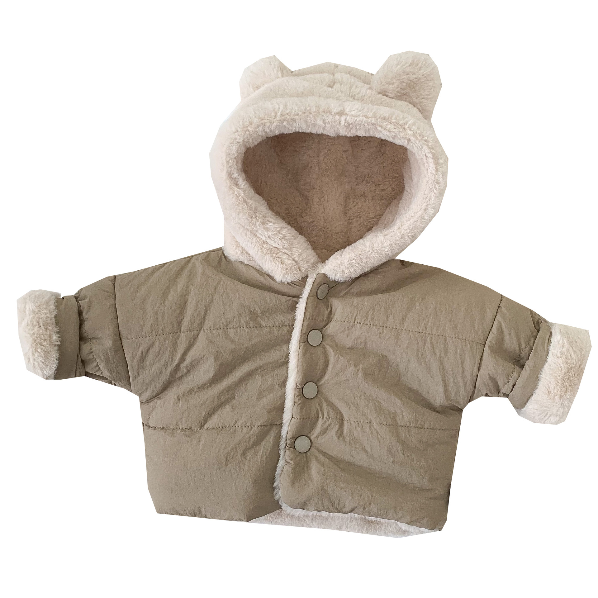 Estilo coreano ropa para niños y niñas neutral engrosada color sólido superior caliente con capucha versátil casual moda oso abrigo de invierno