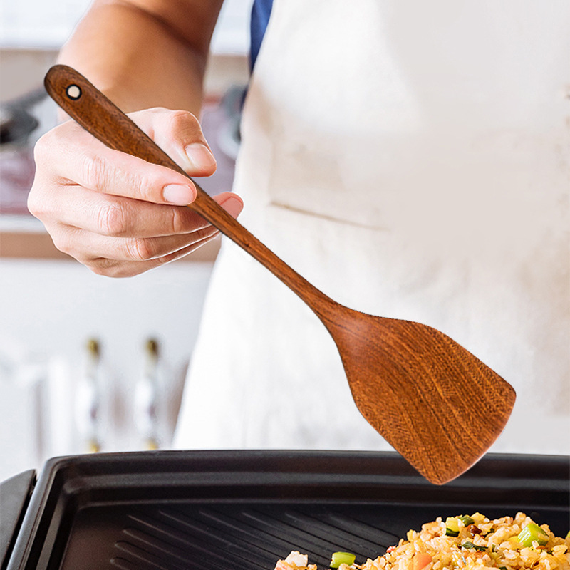 烏檀木鍋鏟不粘鍋長柄煎鏟木質廚房家用炒菜鏟木鏟木勺套裝漏鏟