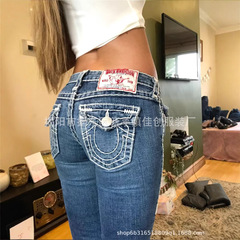春と秋の男性と女性のためのクロスボーダー外国貿易アメリカンレトロ刺繍ジーンズ新しいタイトフィット多用途ウォッシュジーンズ