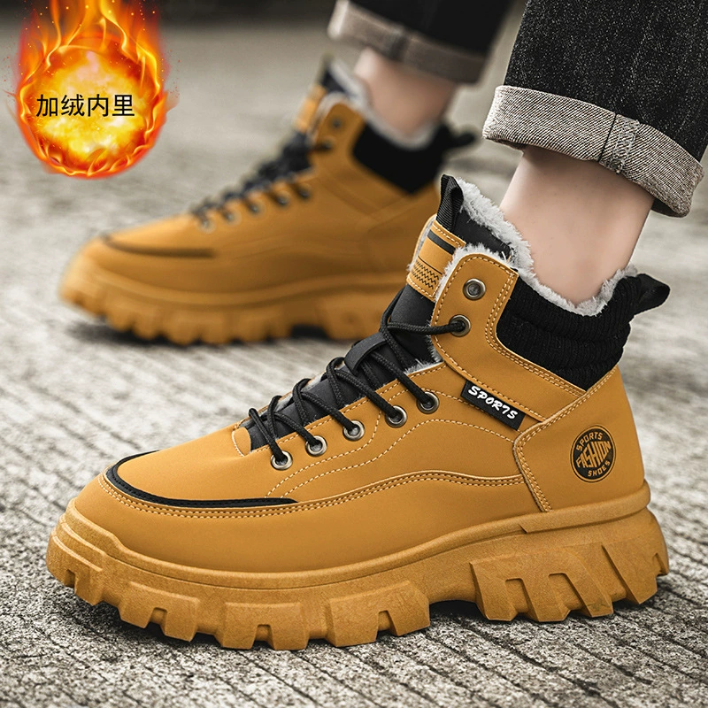 Мужская обувь зимняя бархатная сапоги Martin сапоги мужская одежда корейская версия дикая толстая подошва утолщенная теплая хлопчатобумажная обувь короткие сапоги