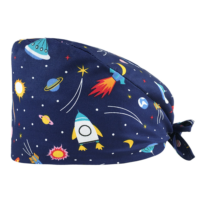 Tapa de enfermera de la UCI impresa elástico hebilla ajustable tapa quirúrgica quimioterapia de algodón puro tapa de confinamiento de las mujeres tapa de trabajo médico hombres