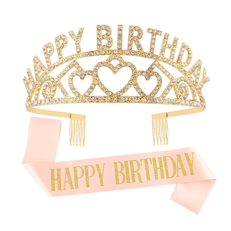Европейская и американская праздничная корона-диадема с надписью HAPPY BIRTHDAY, стразы, украшение для волос, тиара-принцесса, подарок на день рождения