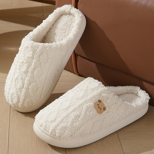 New cotton slippers for women winter home indoor thick-soled warm plaid plush slippers for men