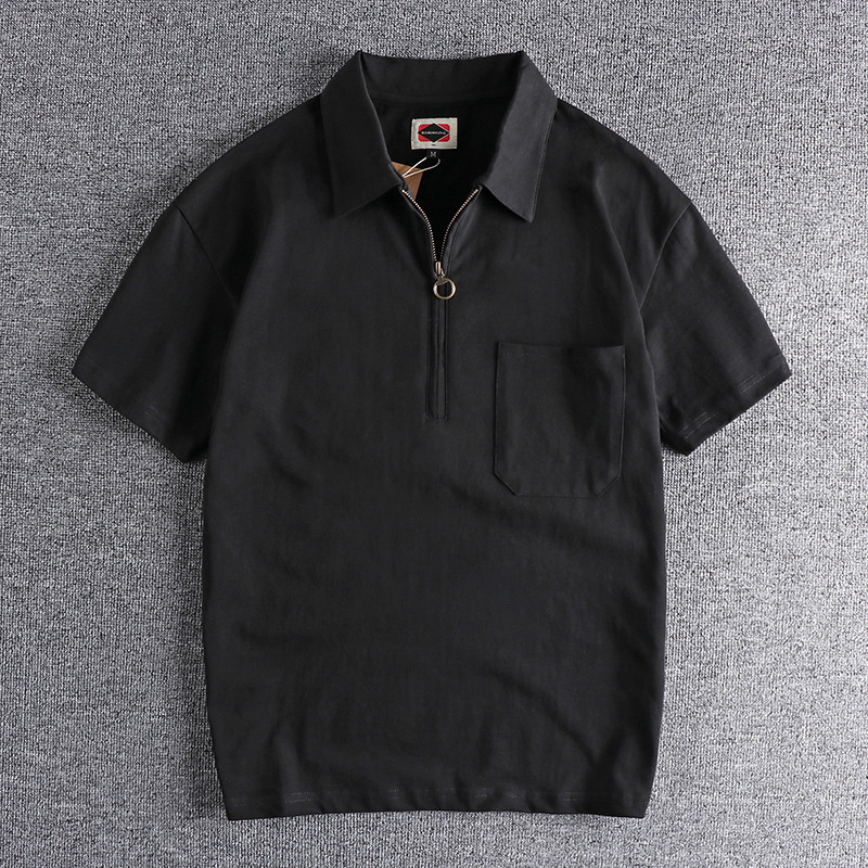 Trend design solid color Japanese retro polo with zipper