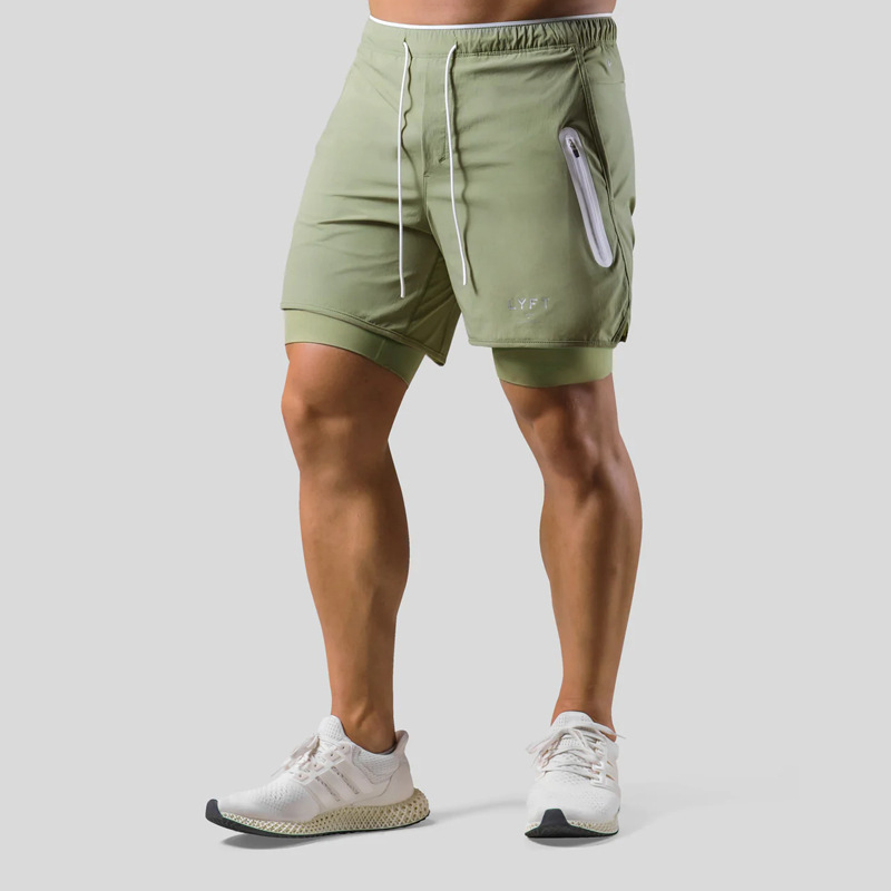 Summer LYFT New Men's Sports Casual Shorts Double Fake Two-piece Basketball Fitness Sweat Quick-drying Shorts