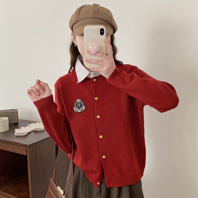 Korean Style Preppy Style Lapel Contrast Wool Knitted Cardigan Spring & Fall New Design Fake Two-Piece Lazy Sweater for Women Korean Style Preppy Style Lapel Contrast Wool Knitted Cardigan Spring & Fall New Design Fake Two-Piece Lazy Sweater for Women
