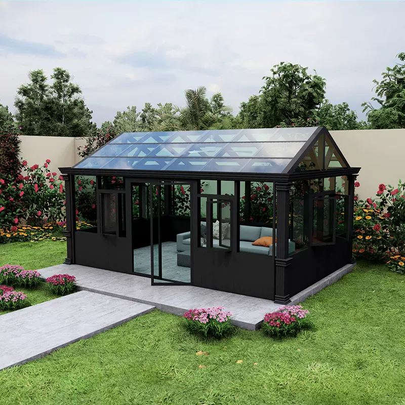 黑色铝合金阳光房别墅庭院独立的玻璃房聚会休闲娱乐温室花园房