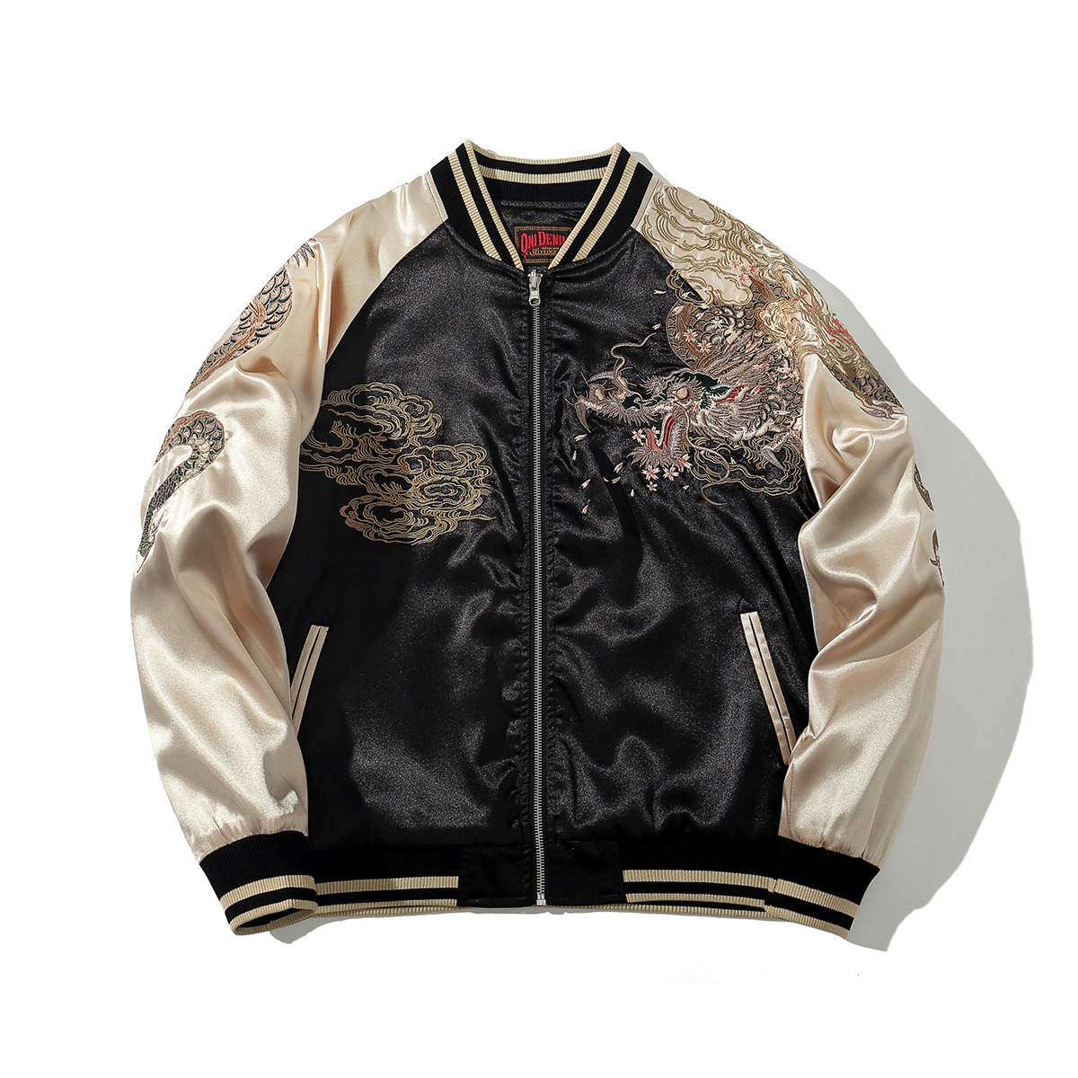 華夏君品中国風国潮重工刺繍龍ジャケットメンズファッションカジュアル龍柄野球服A013