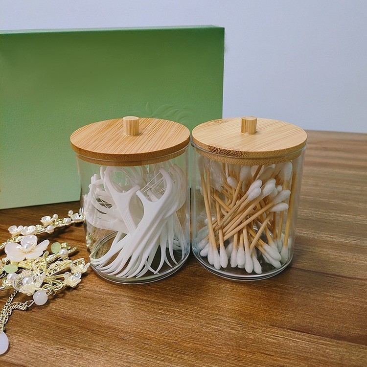 綿棒ボックス竹蓋透明プラスチック収納瓶デンタルフロスつまようじ防塵綿棒綿球綿棒美容ツールボックス|undefined