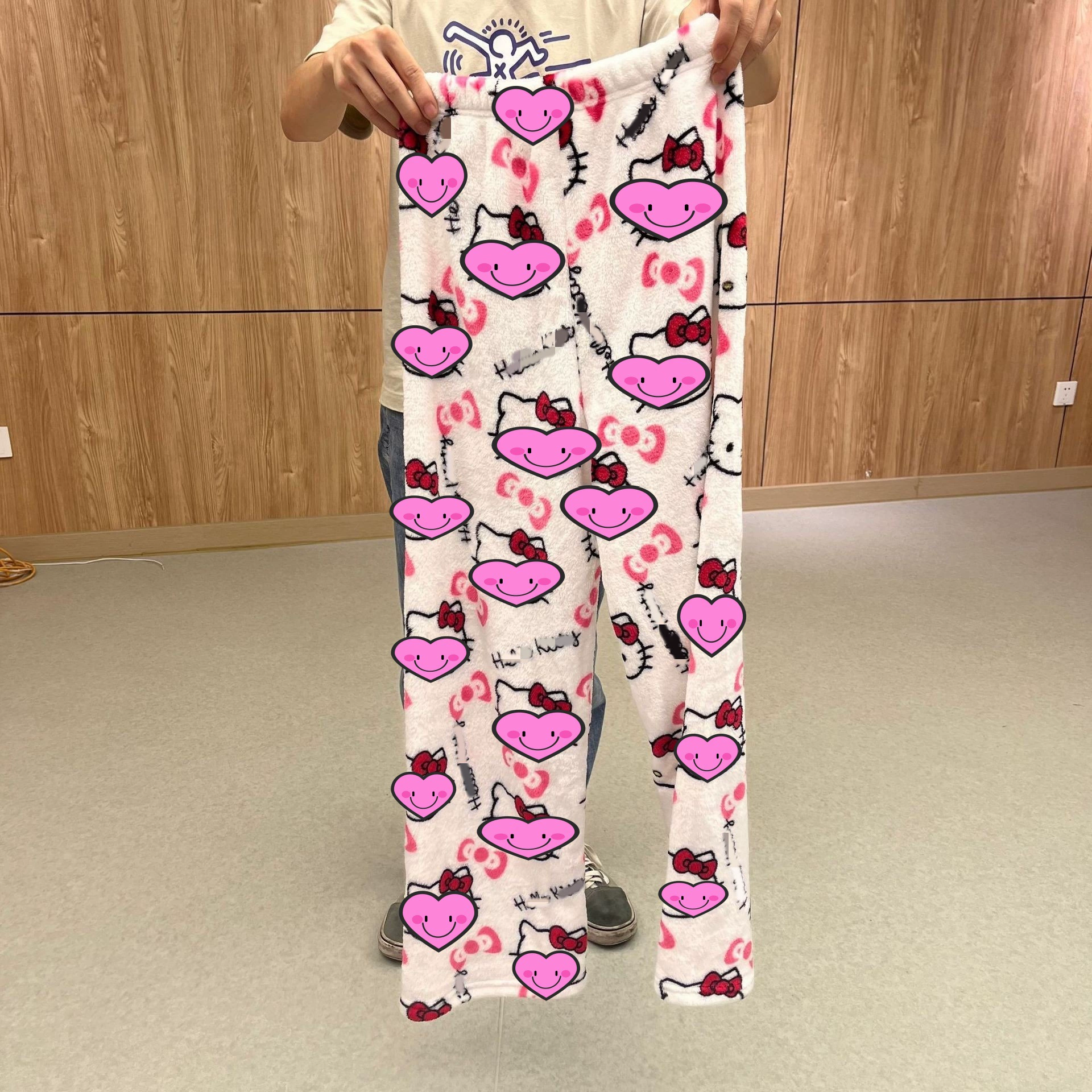 Hello Kitty, фланелевая мультяшная демисезонная теплая брюки