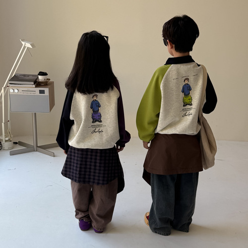 Children's 2025 Autumn Polo Shirt Collar POLO Sweatshirt Korean Style Collared Casual Loose Top for Boys and Girls