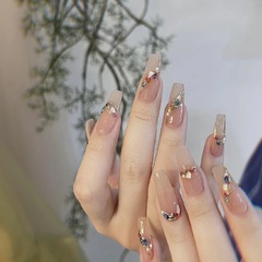 手工穿戴甲巴洛克珍珠奶茶裸色手工光療甲可拆卸碎鑽美甲款穿戴甲