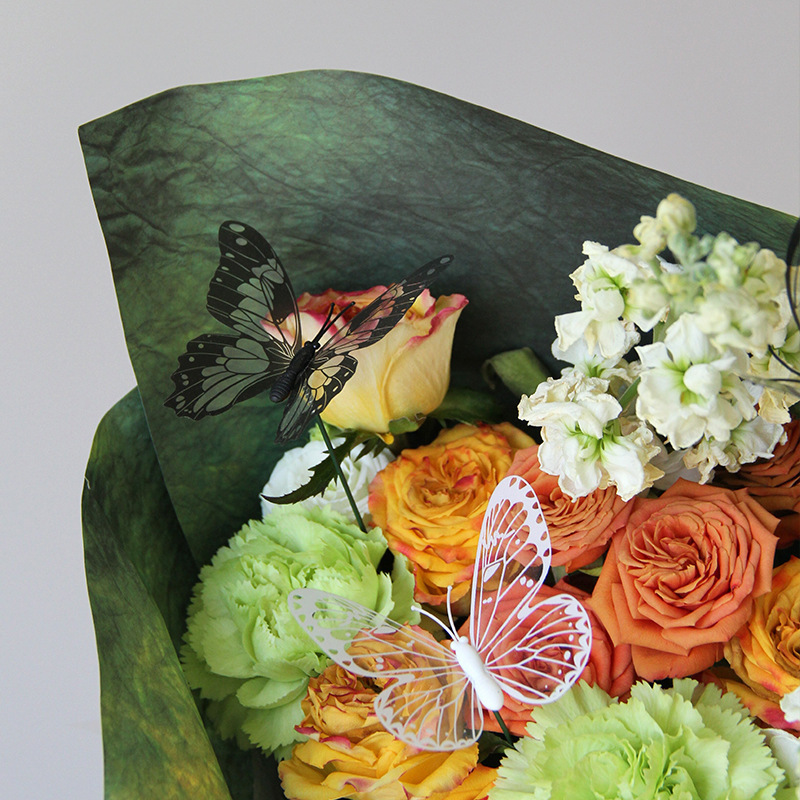 透明な黒い白い蝶の挿し木3d立体シミュレーション蝶花園花芸装飾花包装装飾蝶|undefined