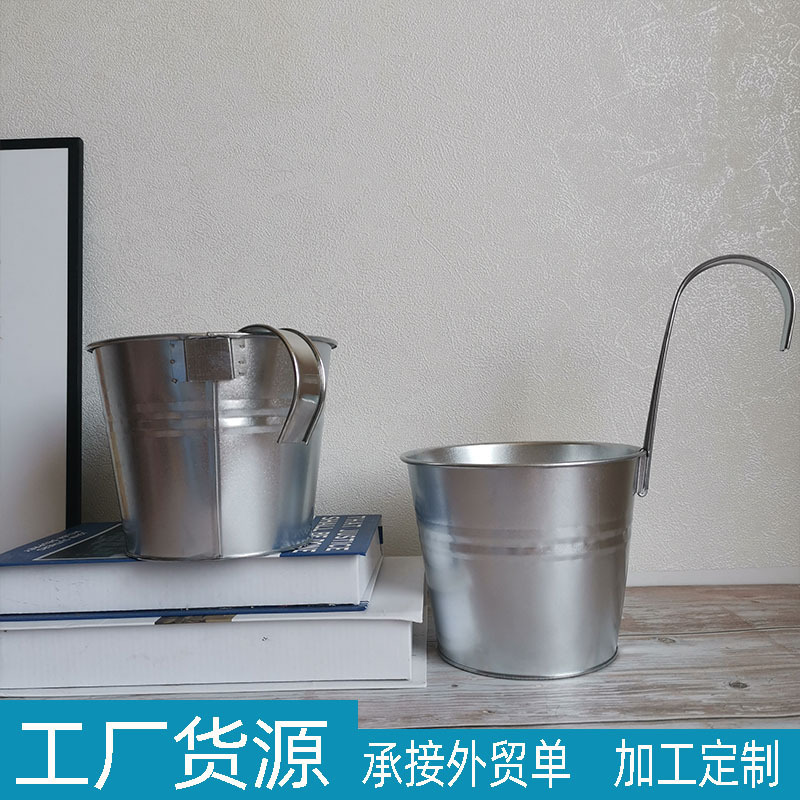 厂家镀锌金属桶阳台挂式花盆挂钩铁皮桶多肉吊式花盆花蓝吊挂花器