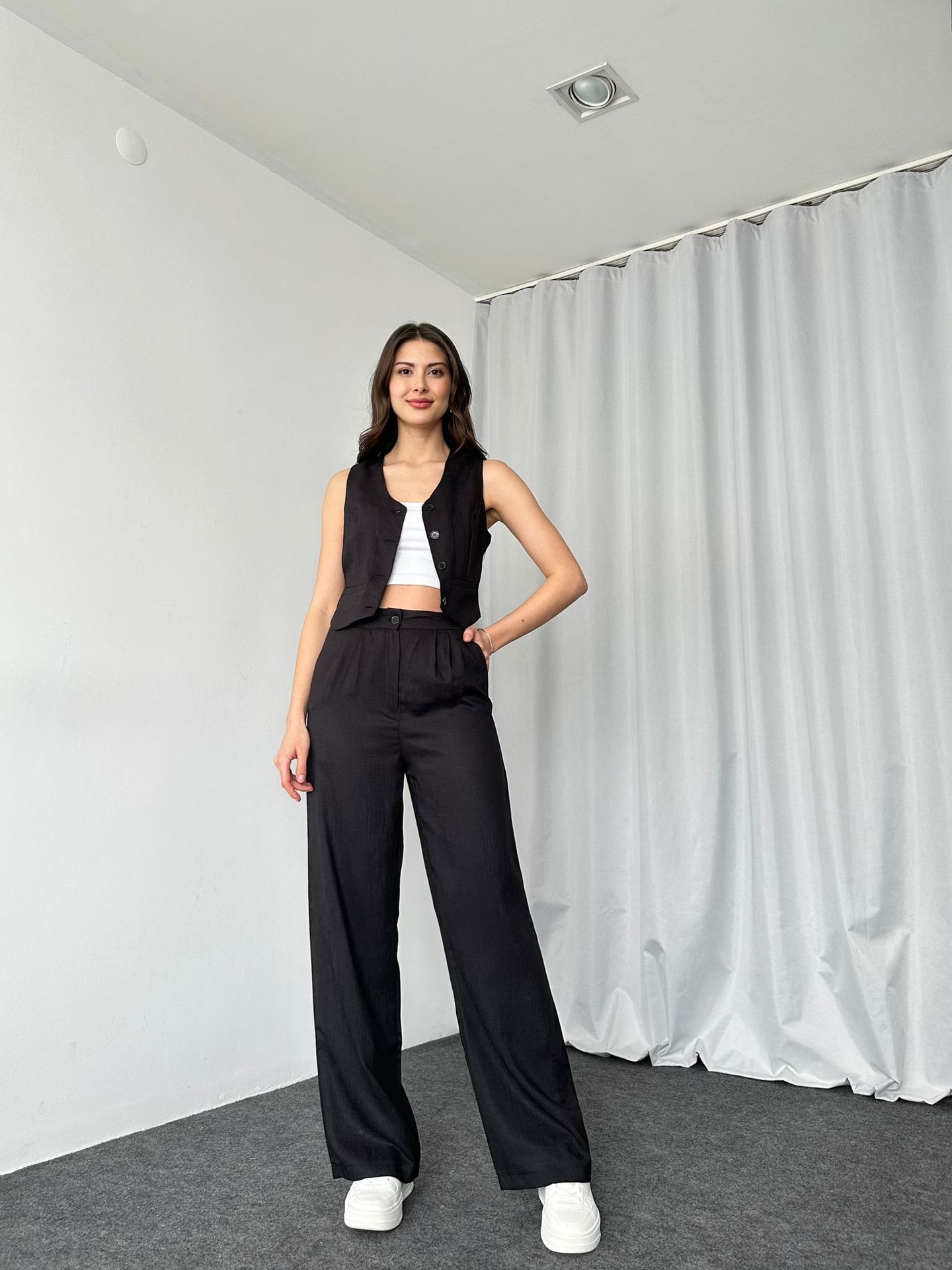 420g Weight Sleeveless Sleeve Length Spandex, Polyester Fabric Type Pant Co-ord Set Sets Type 2 Pieces Set Quantity Daily Occasion U Neck Neckline Regular Fit Fit Type Solid Color Pattern Summer Season Women's Gender Button Design Streetwear Style Daily Women's Streetwear Solid Color Spandex Polyester Button Pant Co-ord Set Pants Sets 33