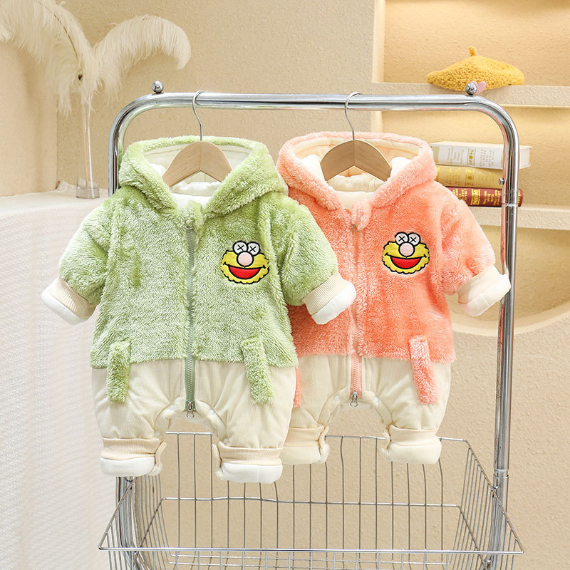 Mono engrosado forrado de lana de invierno recién nacido mono masculino y femenino bebé forma de dibujos animados mameluco infantil mameluco de excursión